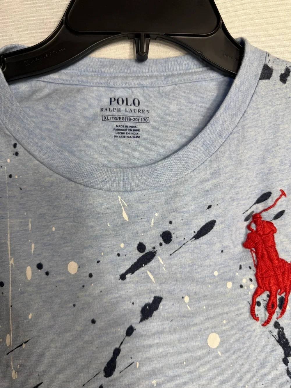 Polo by Ralph Lauren Light Blue Paint-Splatter Tee siE 18/20 Exellent condition